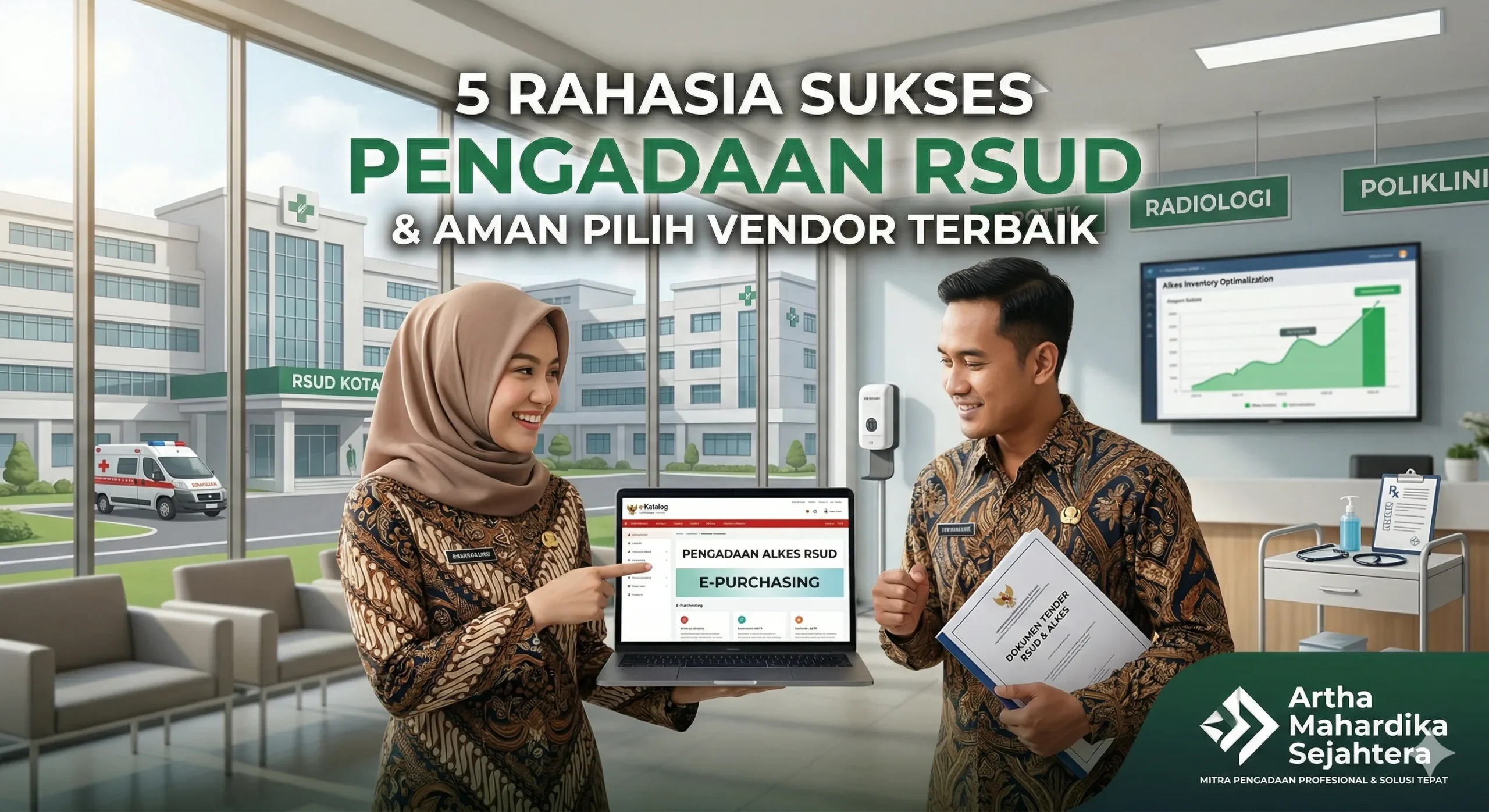 Pejabat ASN sedang memproses Pengadaan RSUD dan alat kesehatan melalui sistem e-purchasing bersama Artha Mahardika Sejahtera sebagai mitra vendor profesional.
