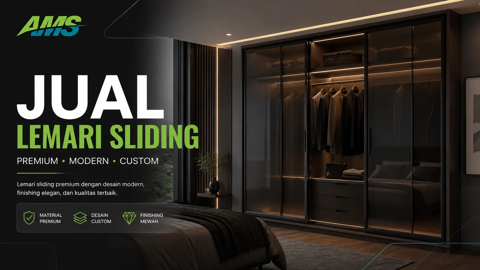 Jual lemari sliding modern premium dengan desain elegan