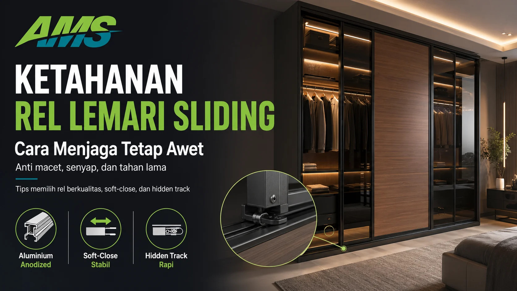 Ketahanan rel lemari sliding agar tetap awet, senyap, dan tidak mudah macet