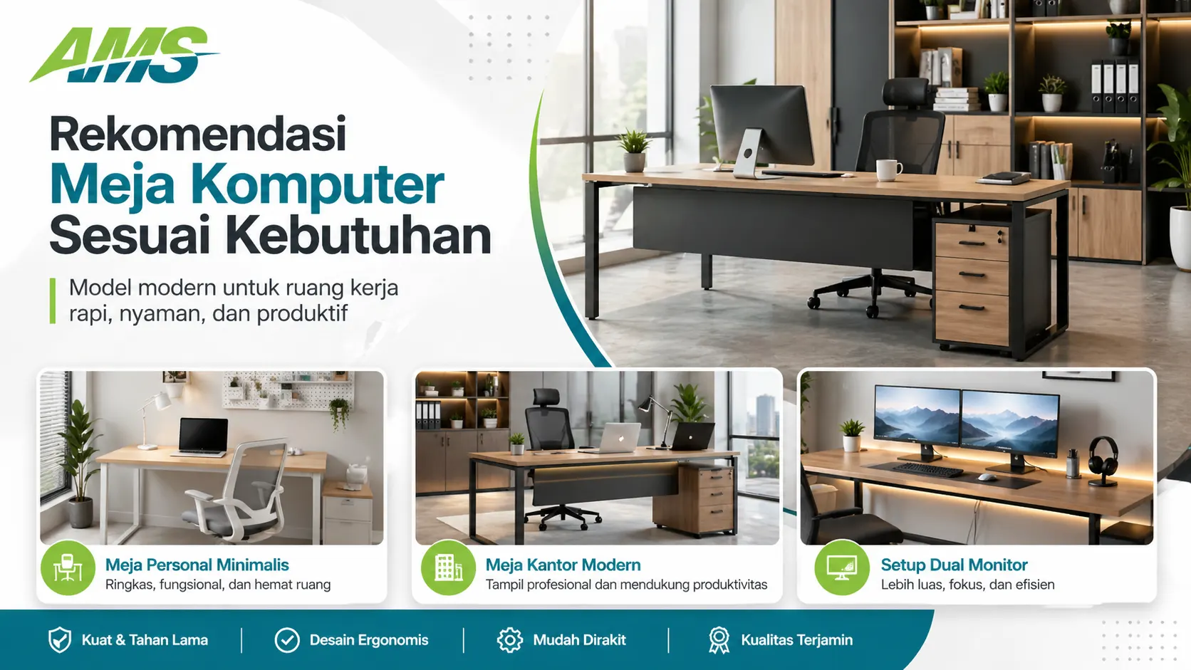 Rekomendasi model meja komputer modern untuk ruang kerja rapi, nyaman, dan produktif