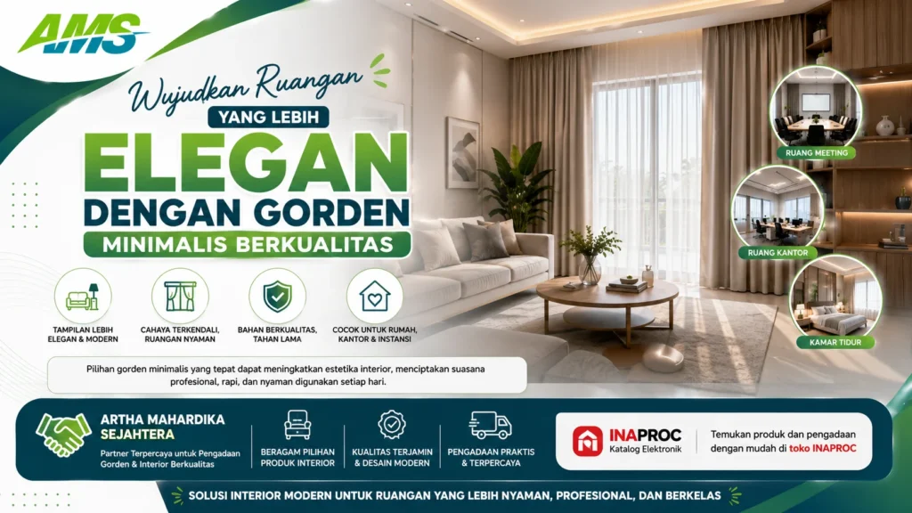 Ruang interior modern dengan gorden minimalis berkualitas yang menciptakan suasana elegan, nyaman, dan profesional untuk rumah, kantor, maupun instansi.
