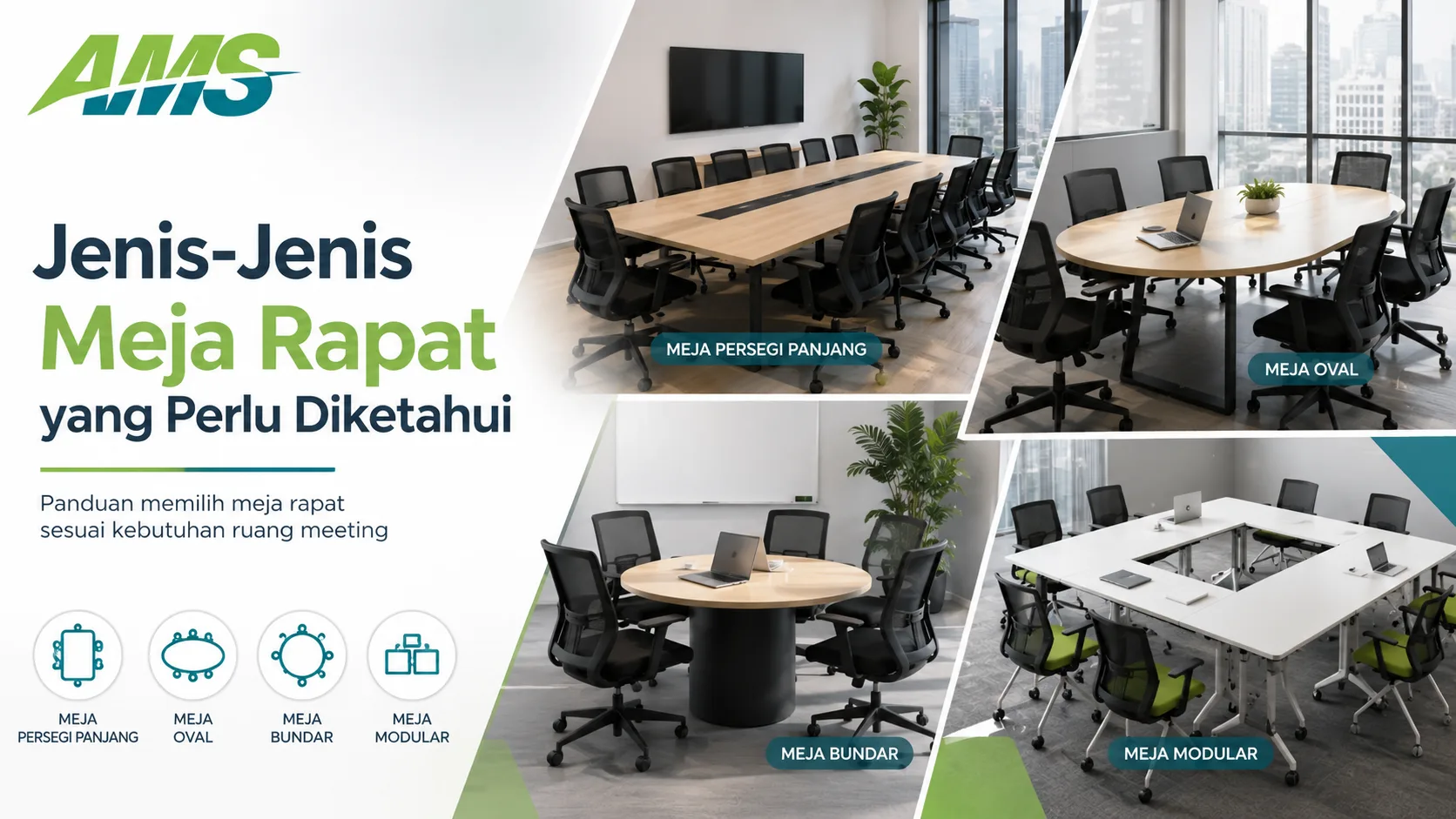 Ilustrasi jenis meja rapat untuk ruang meeting kantor