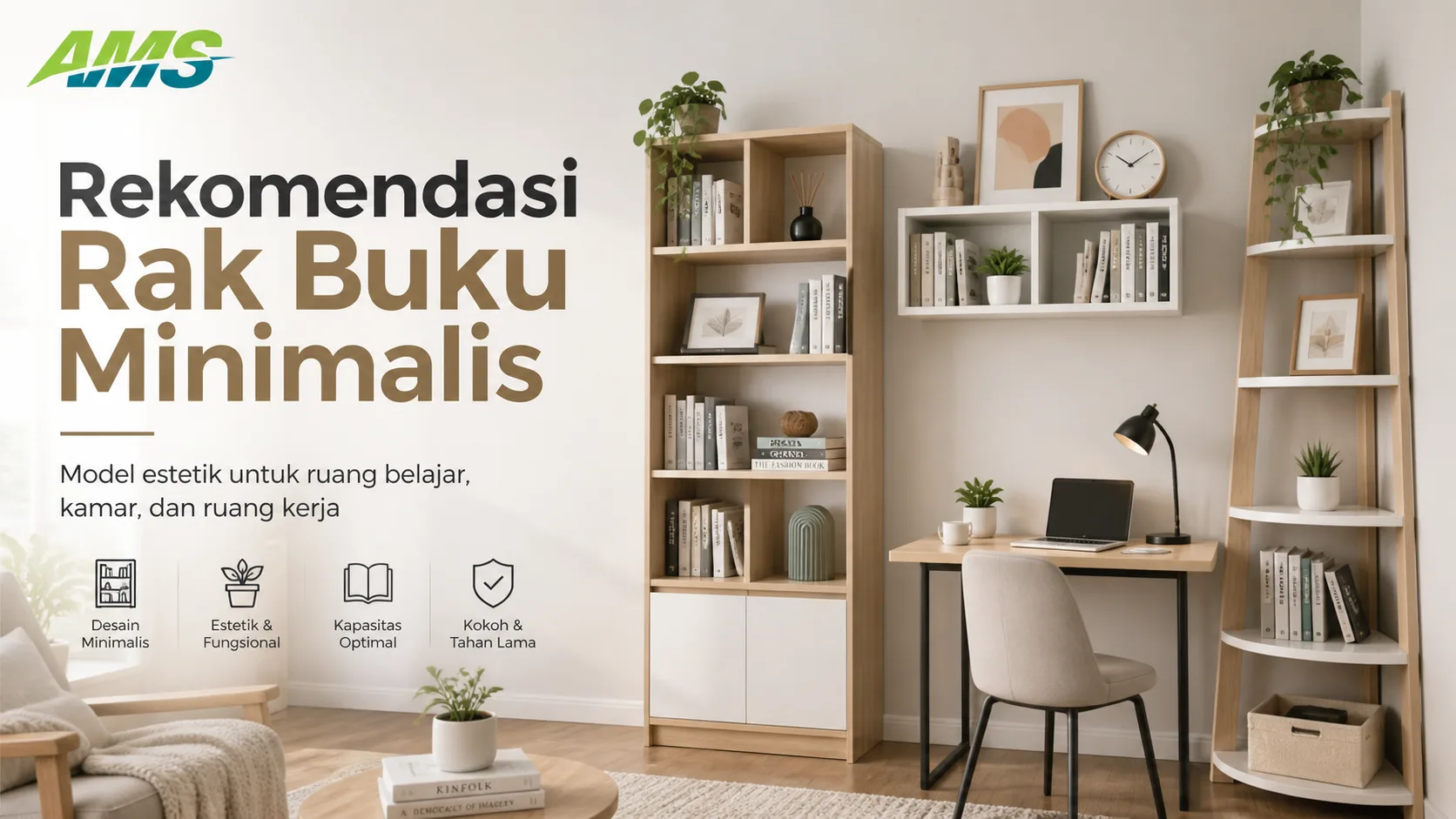 Rekomendasi rak buku minimalis untuk dekorasi ruangan dengan desain estetik dan modern